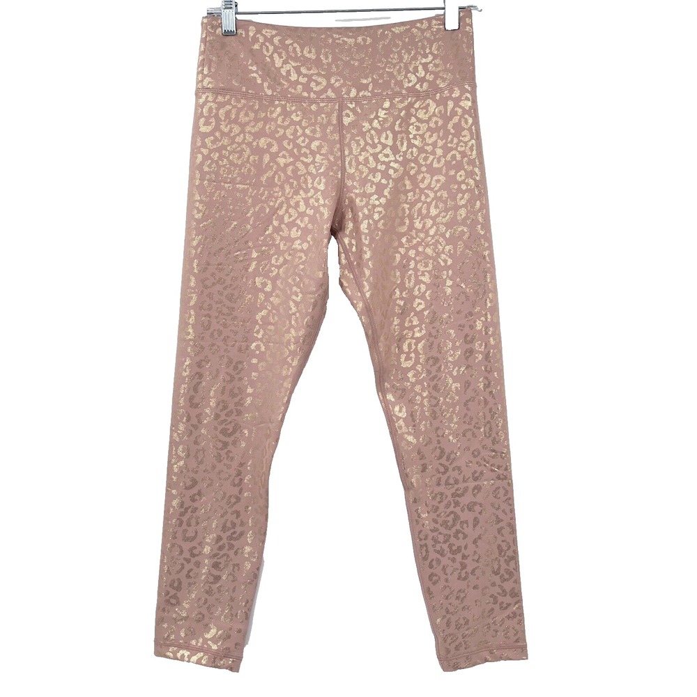 ZYIA ACTIVE Womens Sz 8-10 Mauve Rose Gold Cheetah Leopard Ankle-Length Leggings